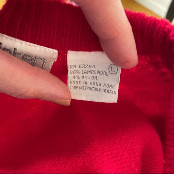 Vintage Kristen Cardigan Sweater Lambswool Button Front Grunge Cobain Red Large - Picture 8 of 9